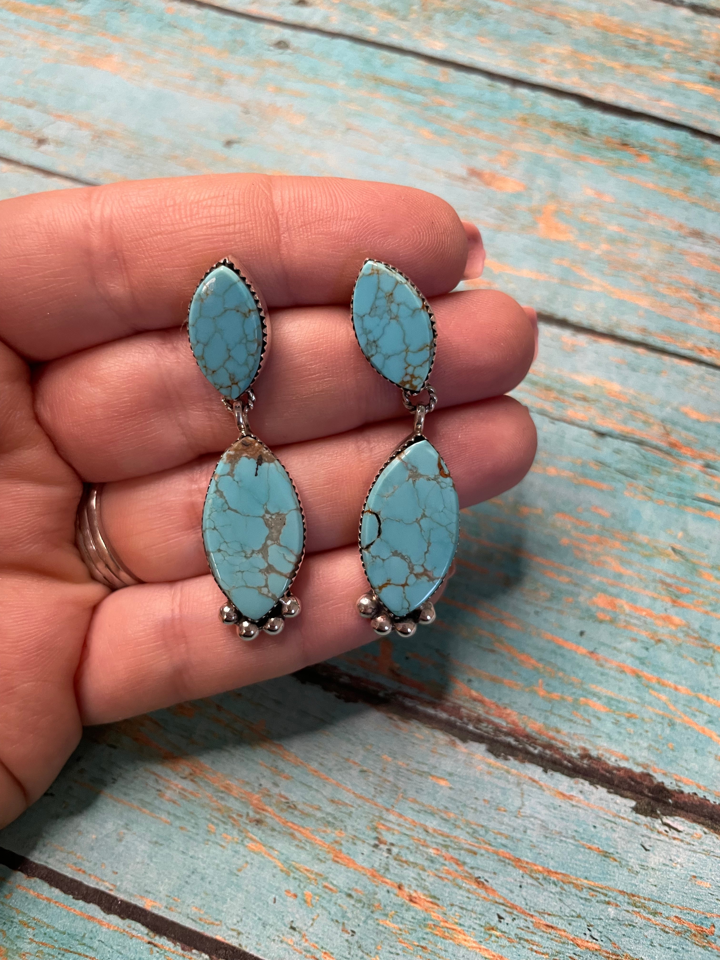 Navajo Sterling Silver Turquoise Dangle Earrings