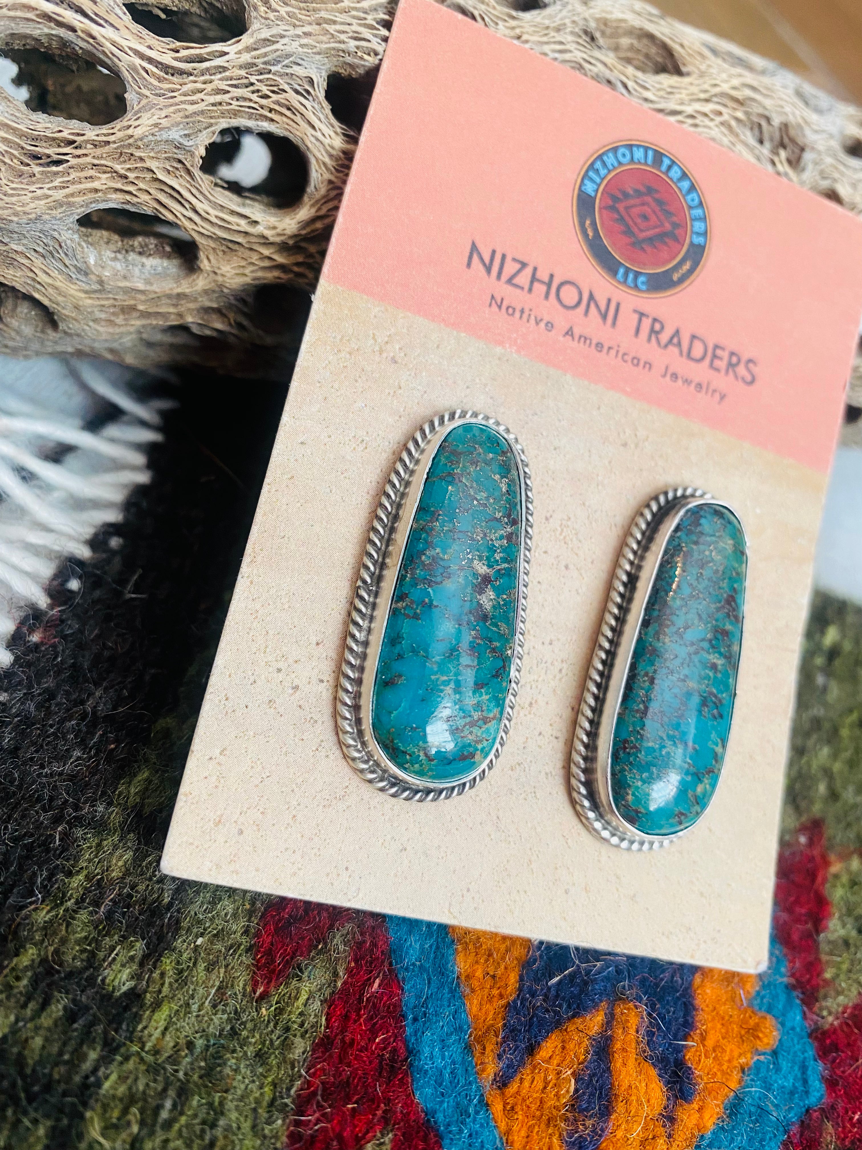 Navajo Sterling Silver & Royston Turquoise Stud Earrings