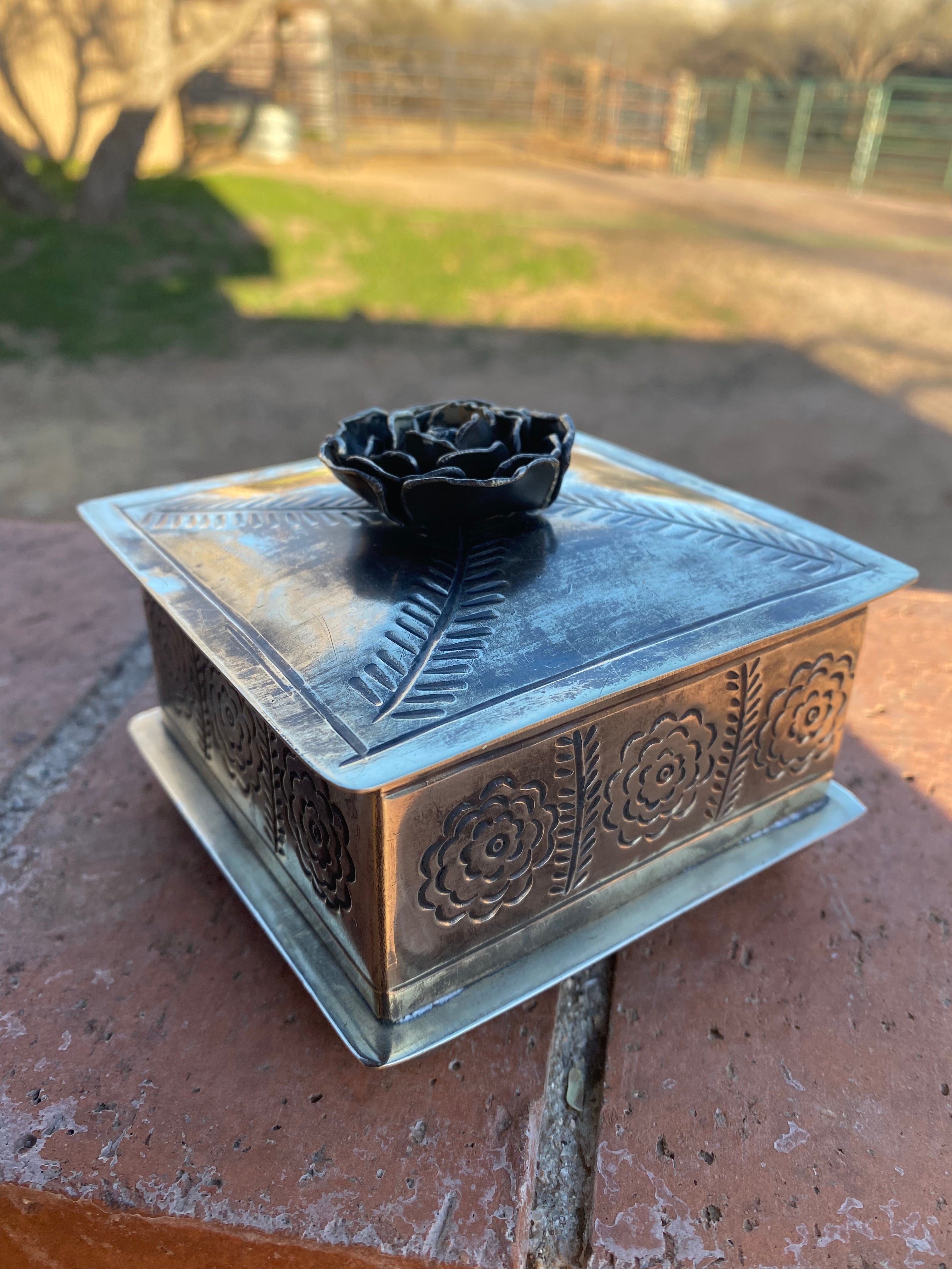 Handmade German Silver Rose Trinket Box