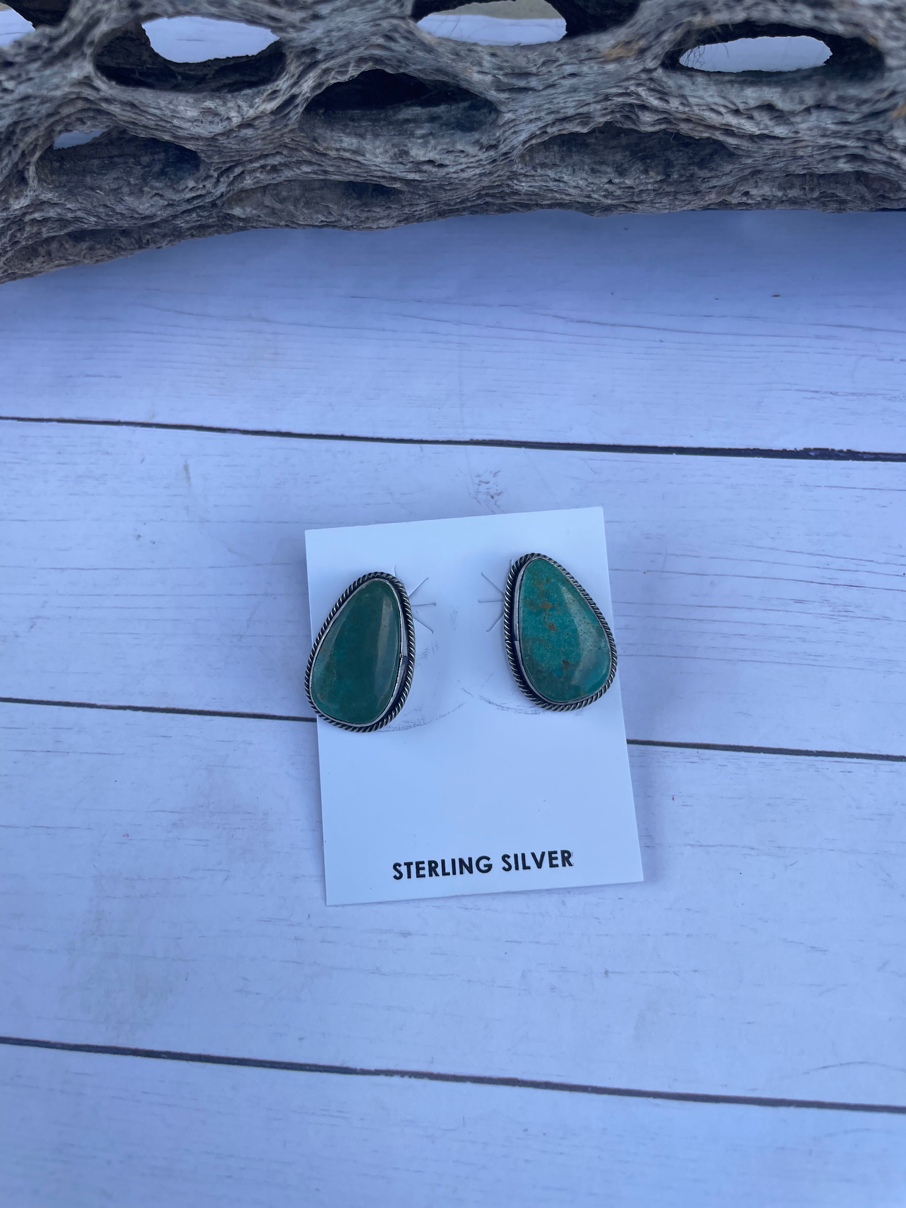 Navajo Turquoise And Sterling Silver Post Earrings