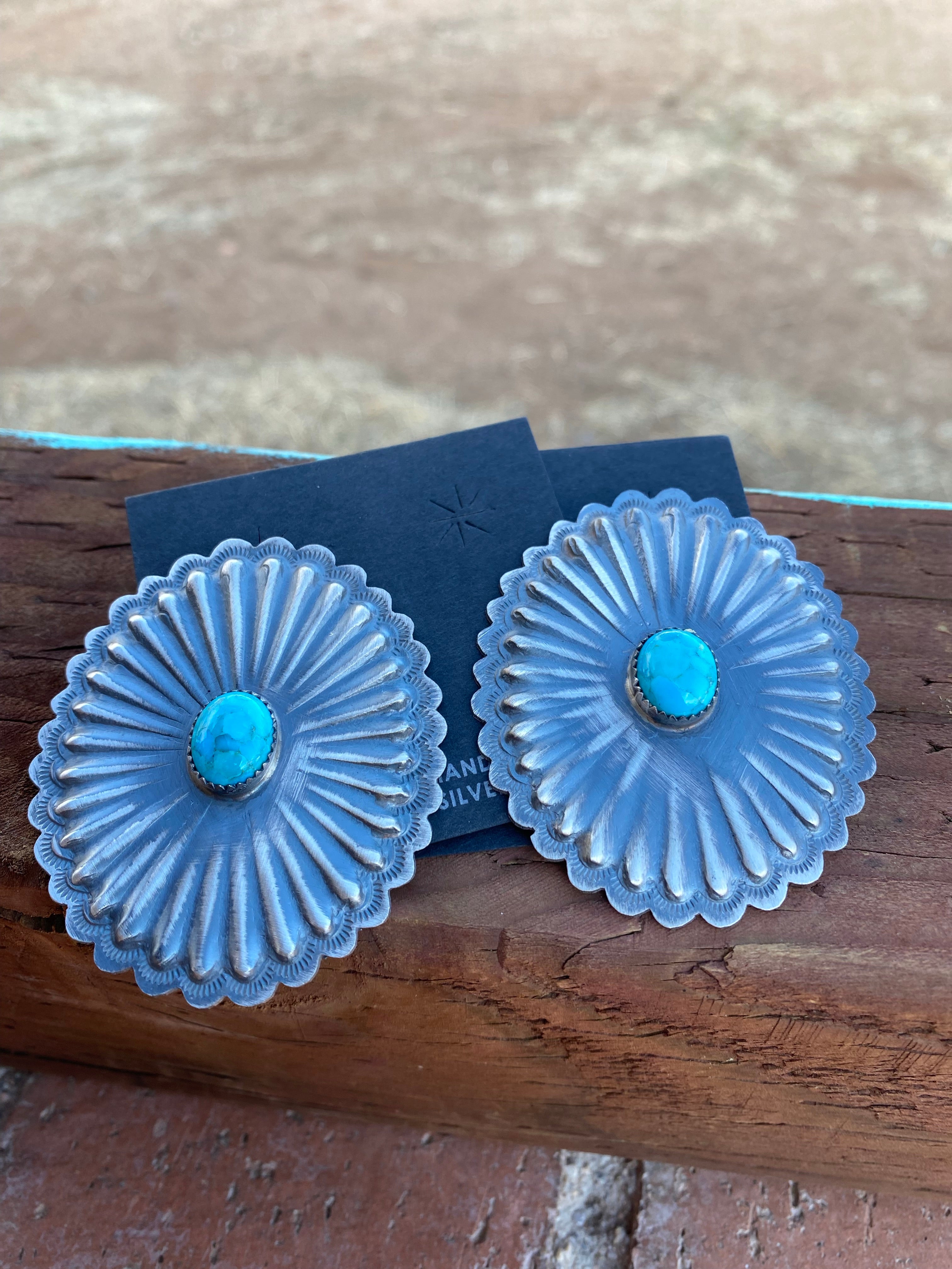 Dale Morgan Navajo Kingman Turquoise & Sterling Concho studs