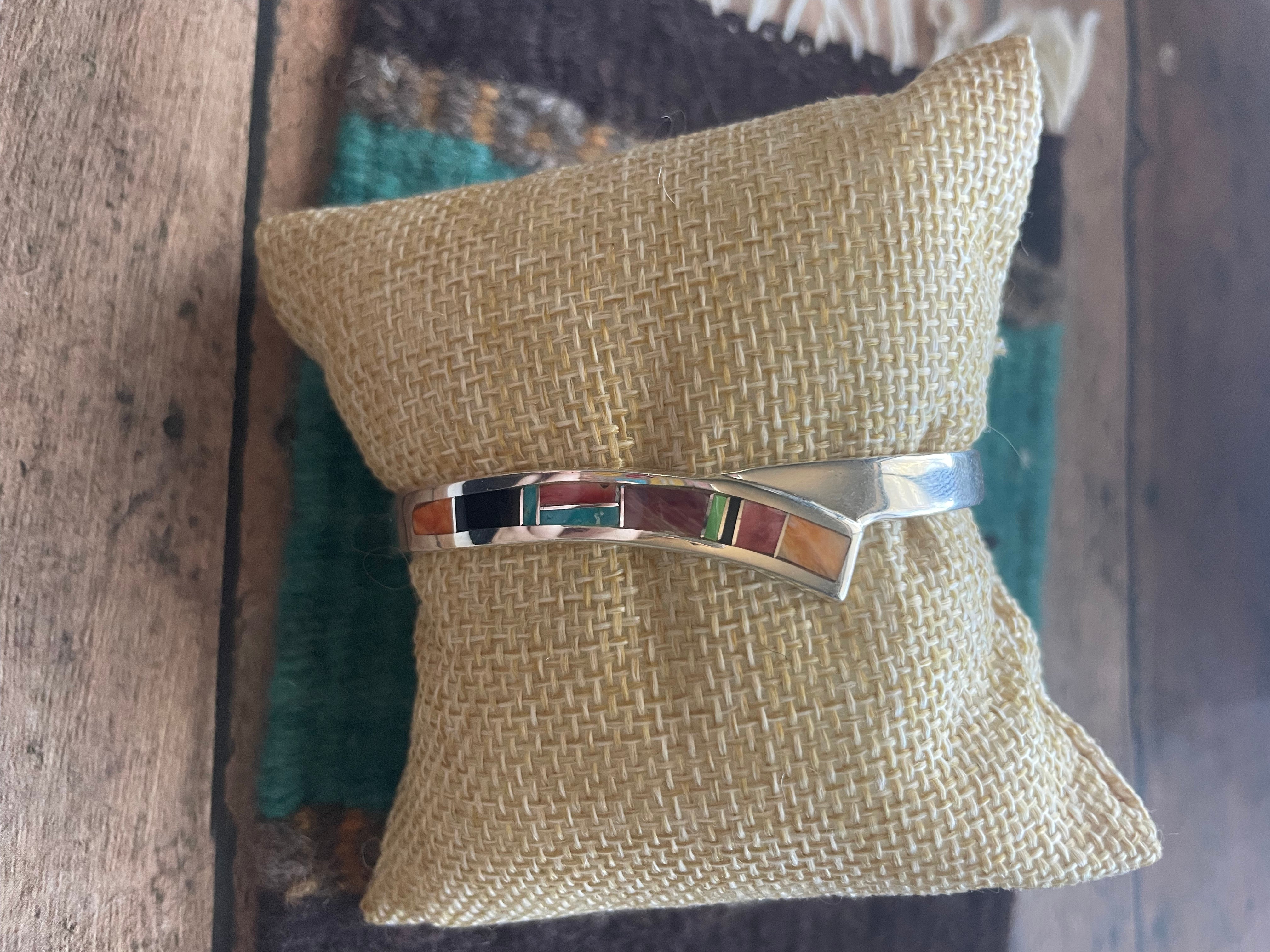 Navajo Handmade Sterling & Multi Stone Inlay Cuff Bracelet