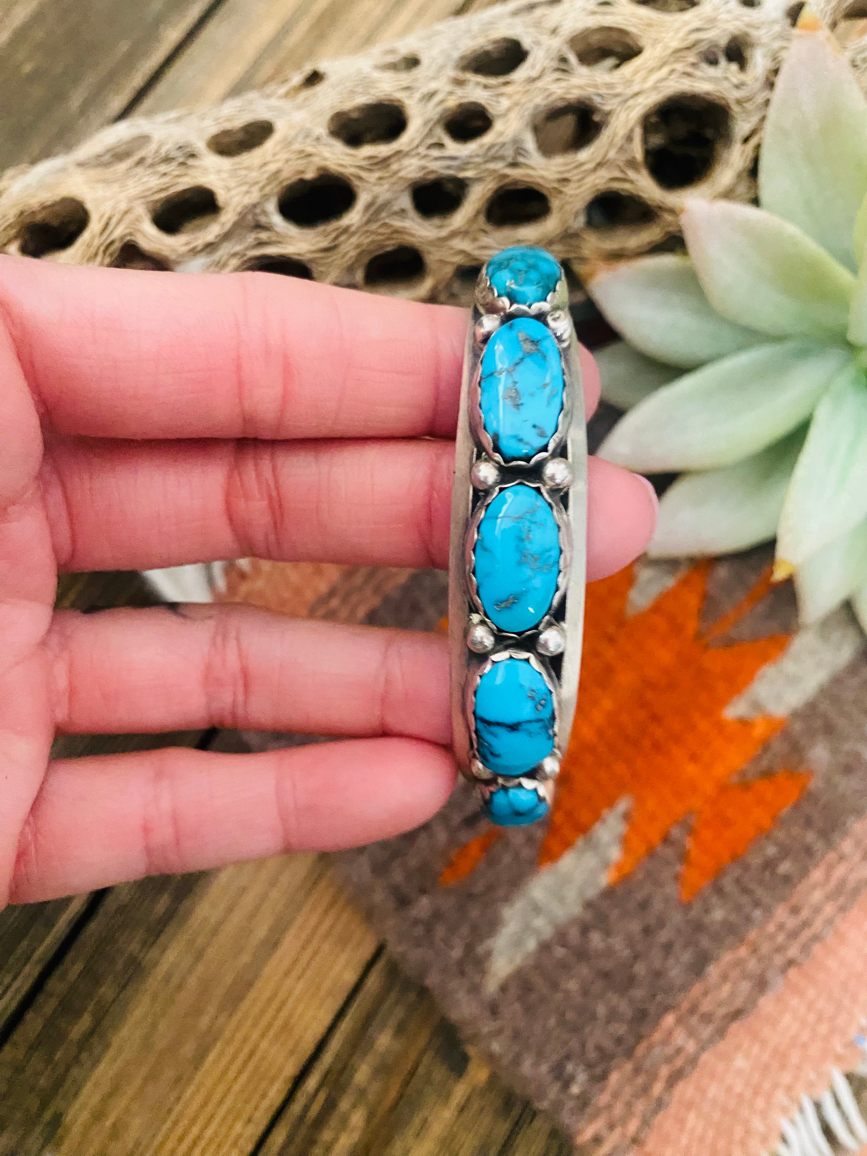 Navajo Old Pawn Vintage Turquoise & Sterling Silver Cuff Bracelet