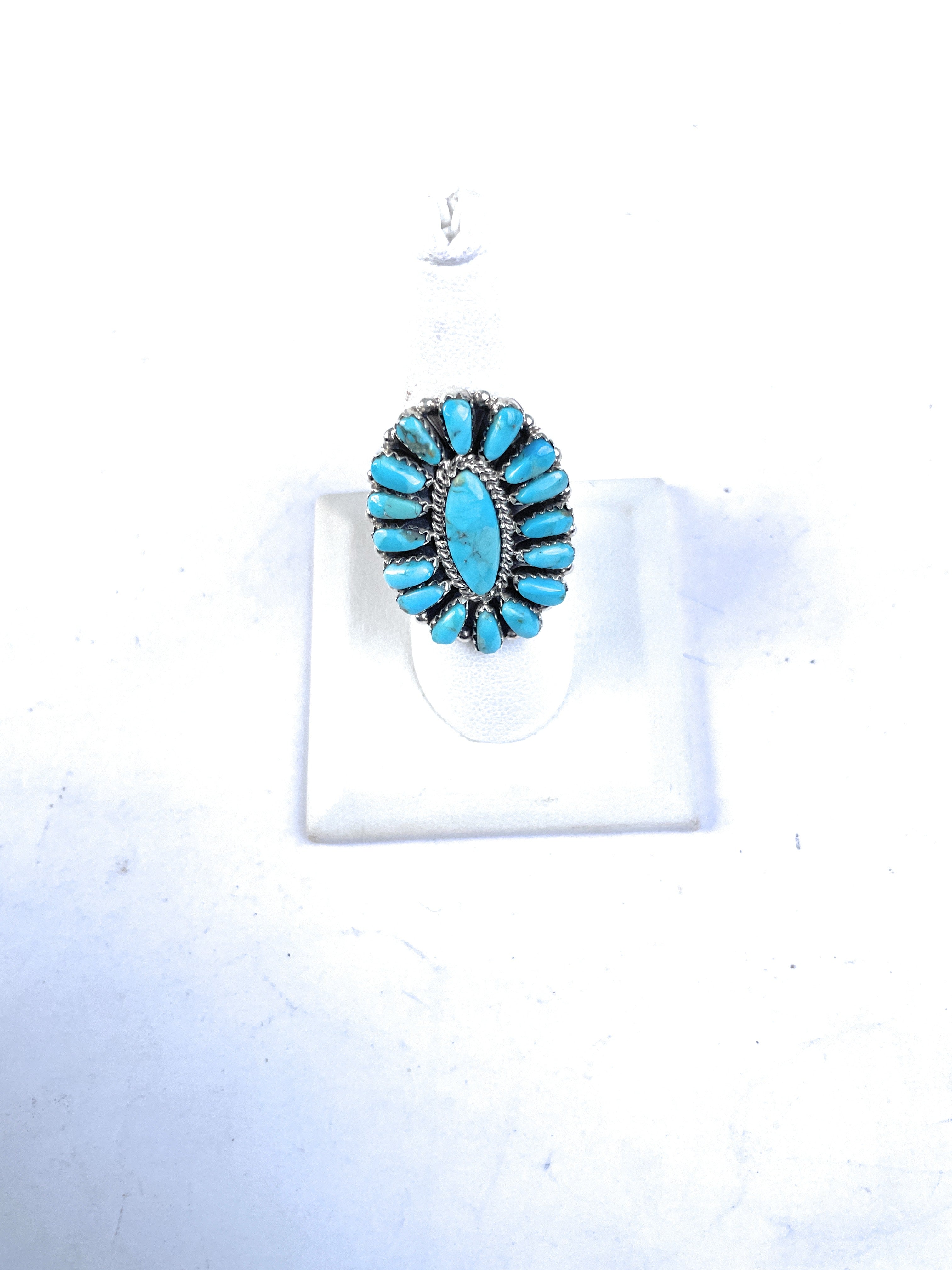 Navajo Turquoise And Sterling Silver Adjustable Cluster Ring