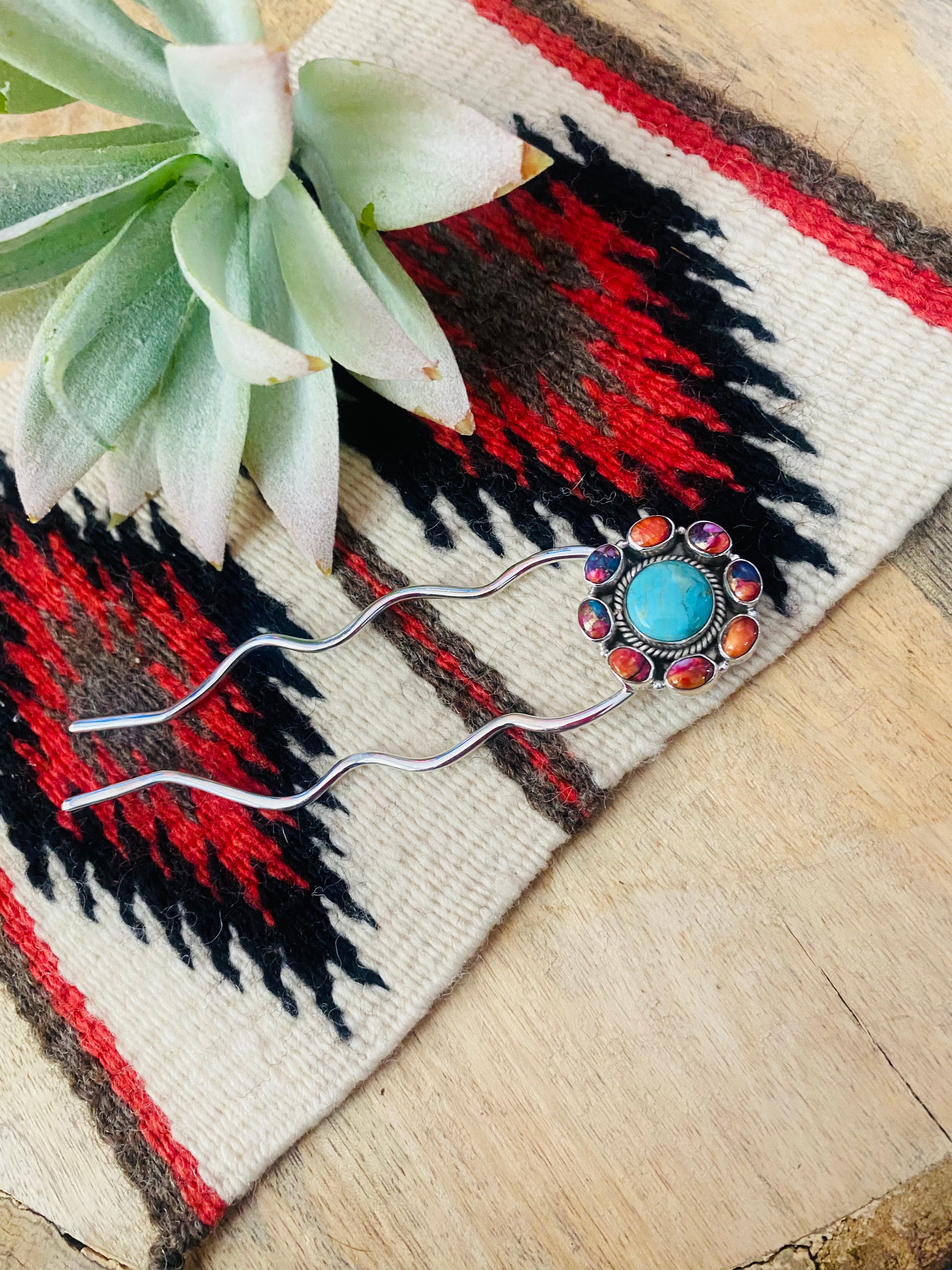 Handmade Multi Stone & Sterling Silver Hair Pin