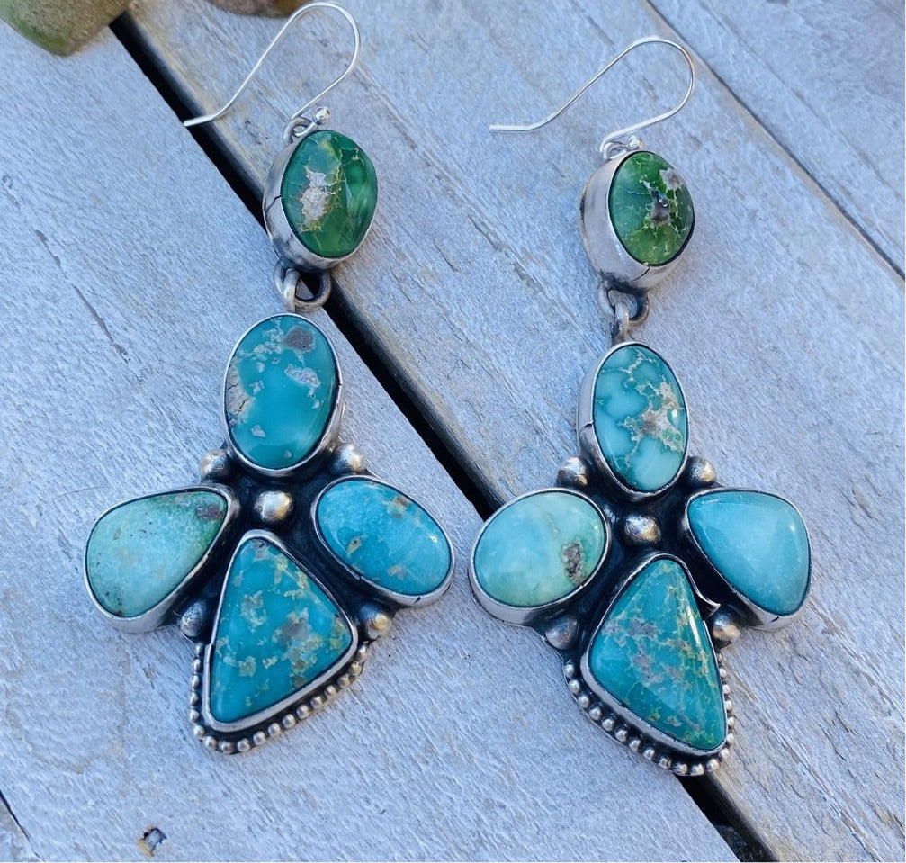 Southwestern Sterling Silver Green Carico Lake Turquoise popular Dangle Earrings