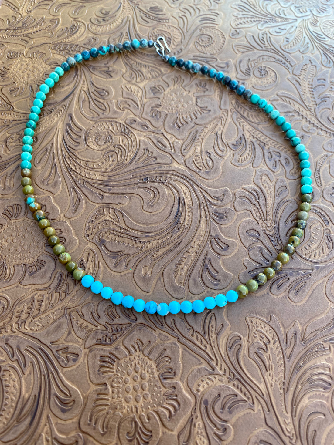 Handcrafted Multi Turquoise & Sterling Silver Beaded 16 Inch Necklace