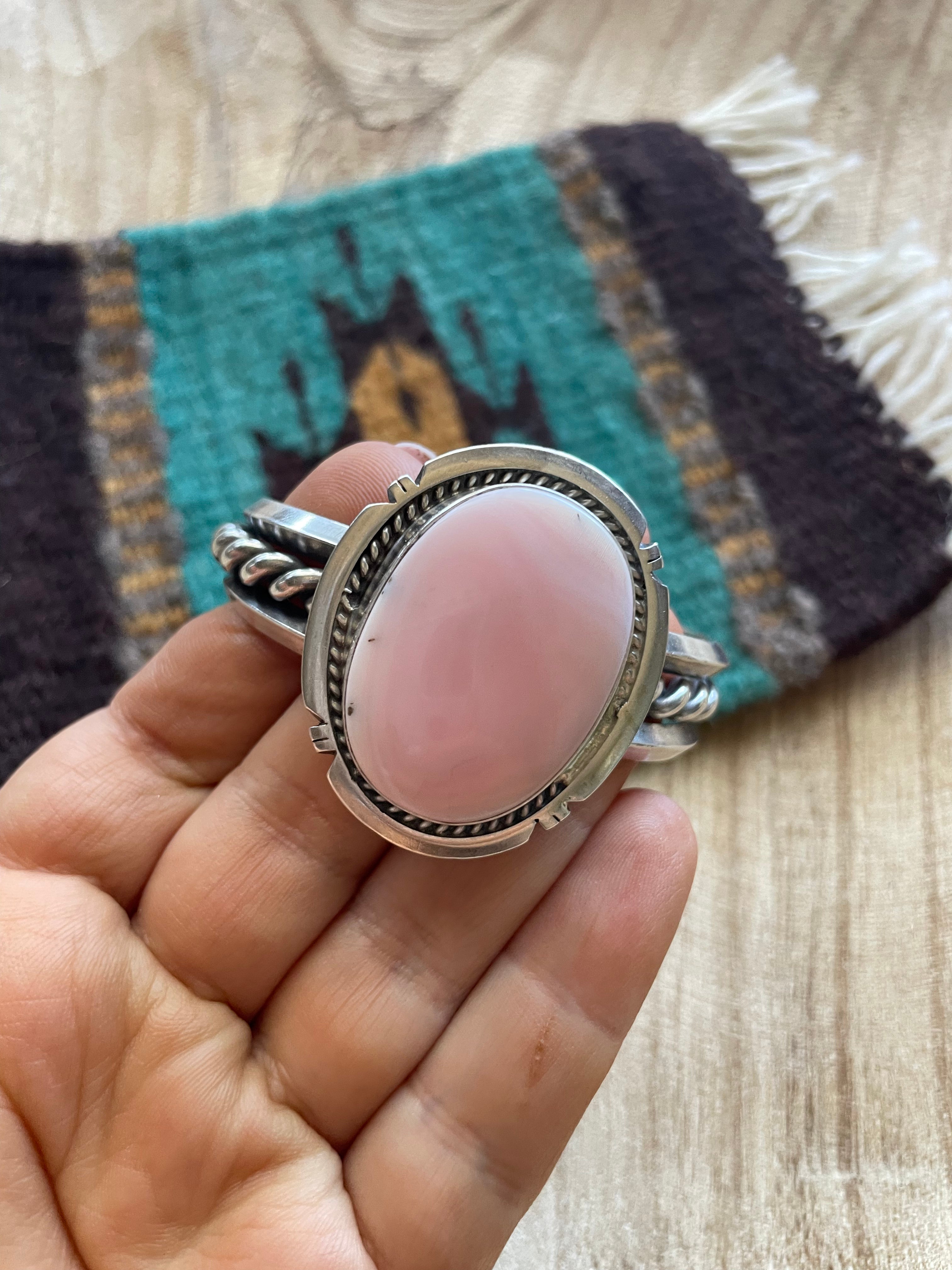 Navajo Pink Conch Sterling Silver Cuff Bracelet Signed