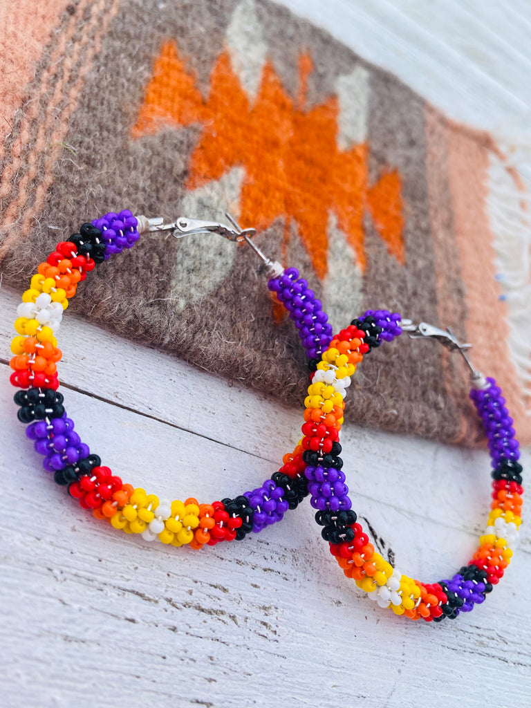Navajo Handmade Beaded Hoop Earrings Nizhoni Traders LLC