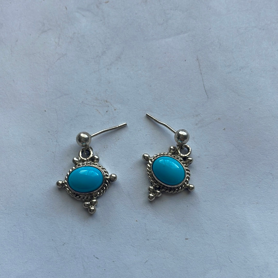 Navajo Sterling Silver & Turquoise Dangle Earrings