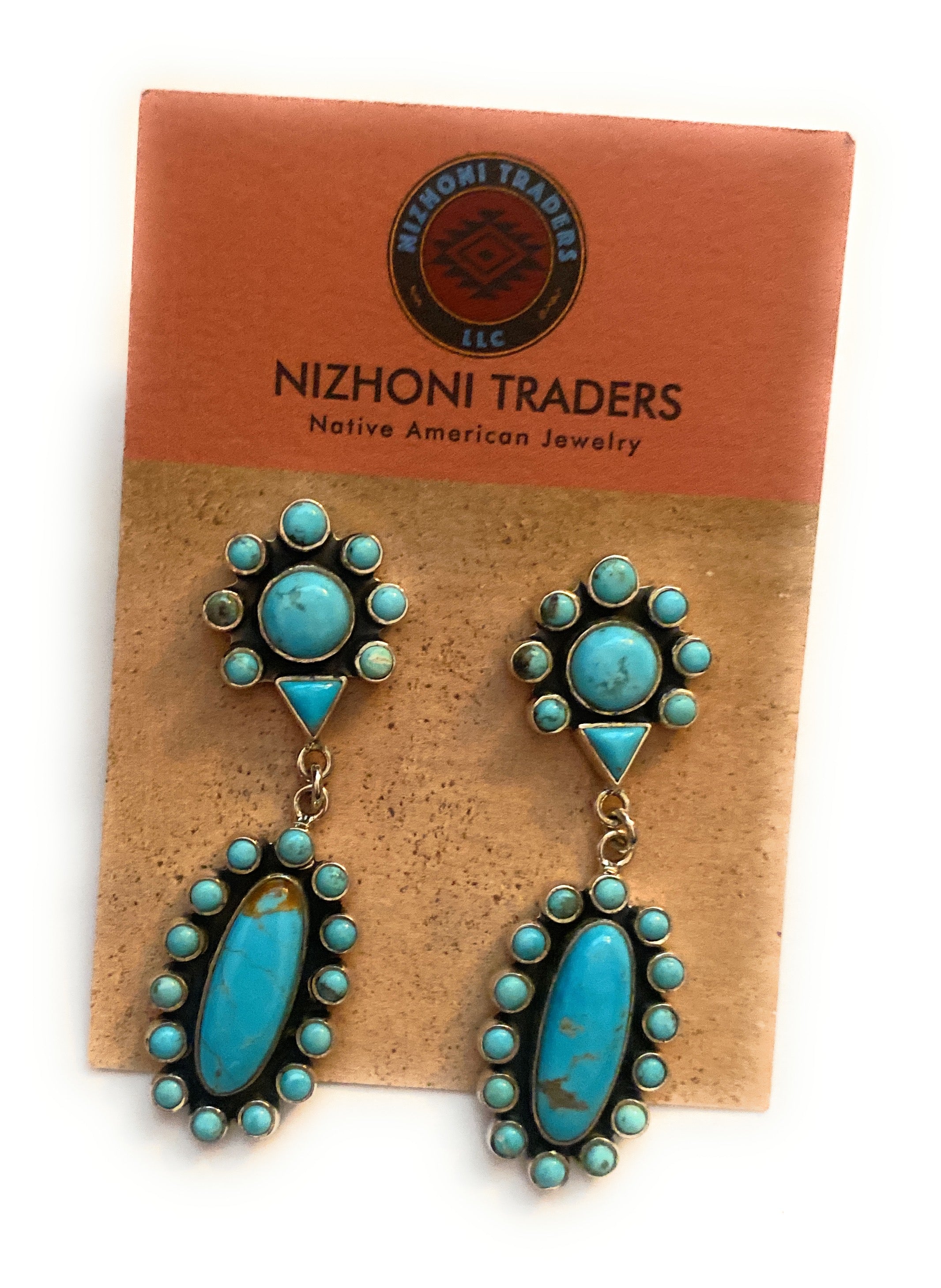 Handmade Turquoise And Sterling Silver Cluster Dangle Earrings