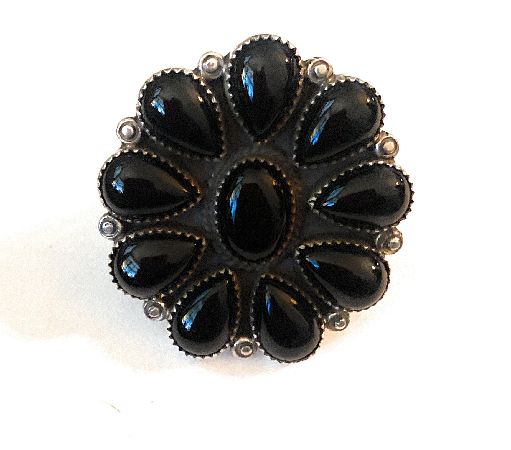 Navajo Sterling Silver & Black Onyx Cluster Ring