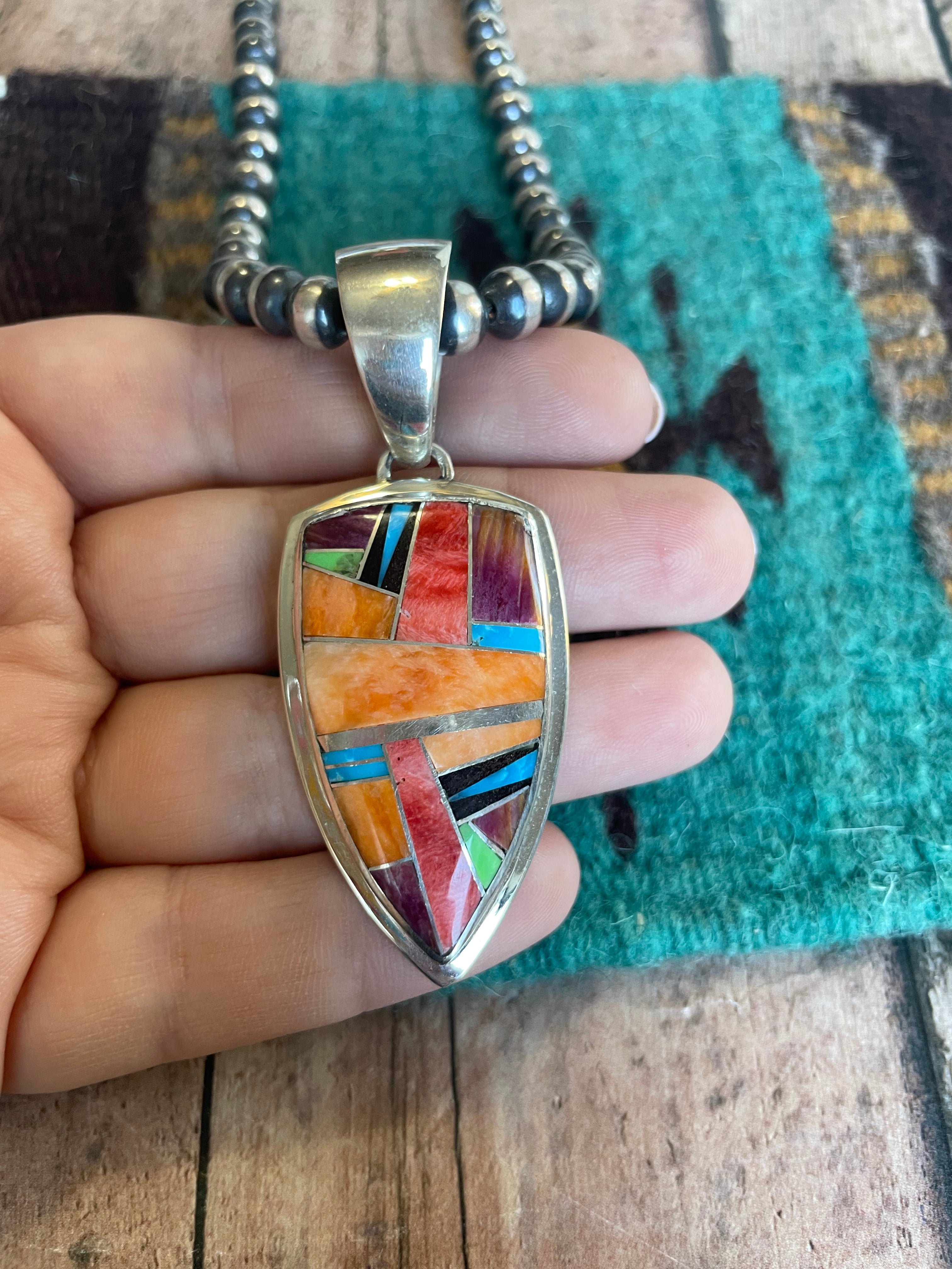 Navajo Multi Stone Inlay & Sterling Silver Pendant