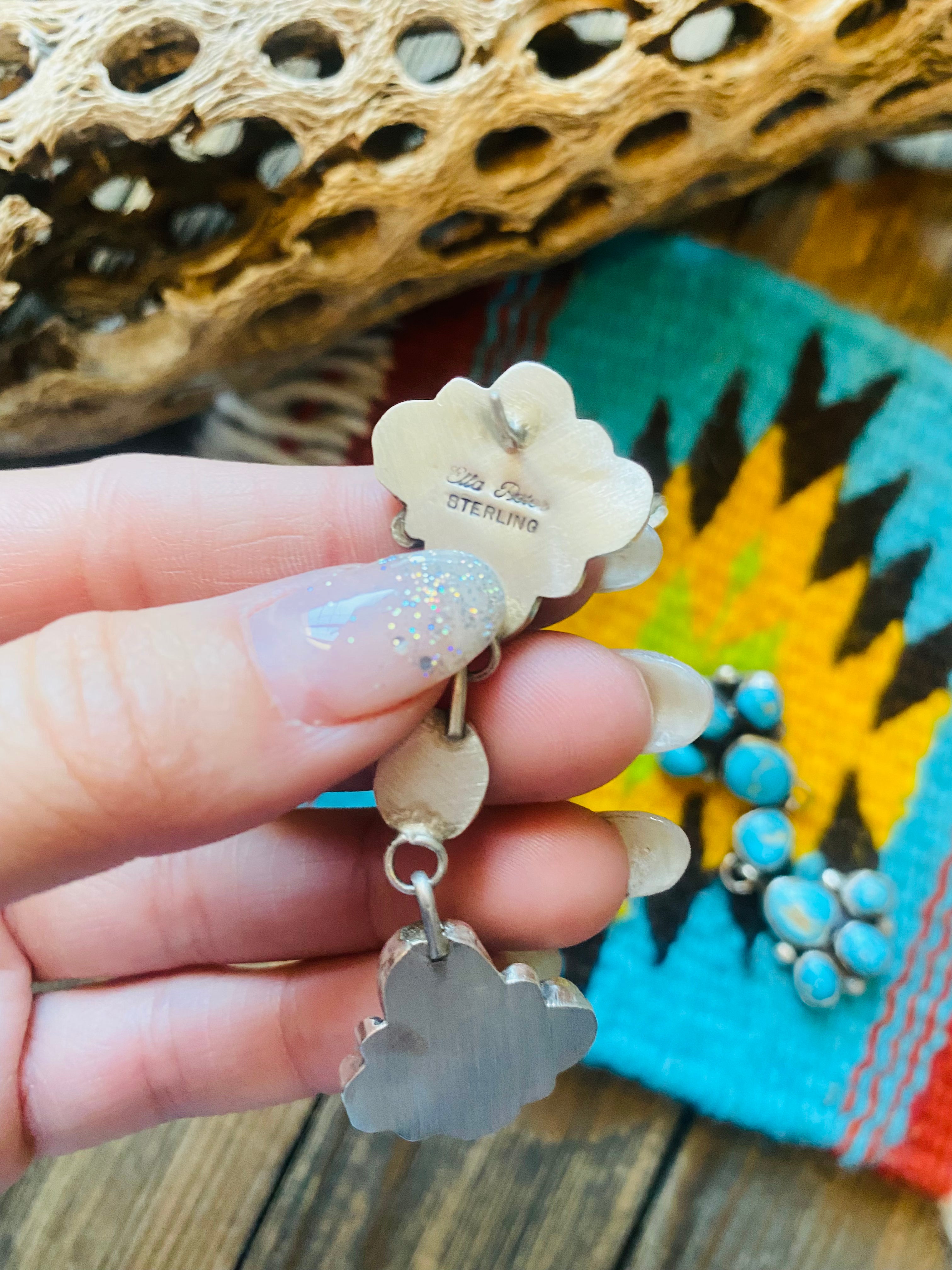 Navajo Sterling Silver & Kingman Turquoise Cluster Earrings