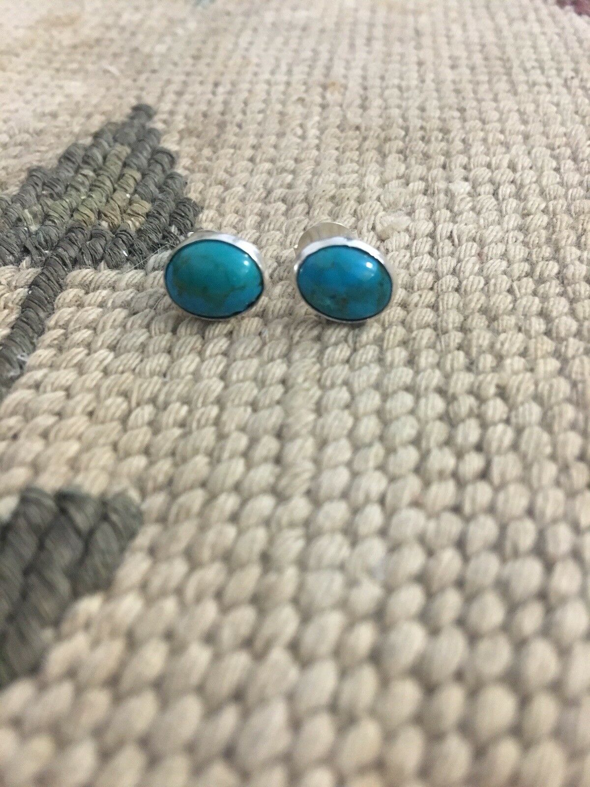 Beautiful Navajo Turquoise And Sterling Silver Studs