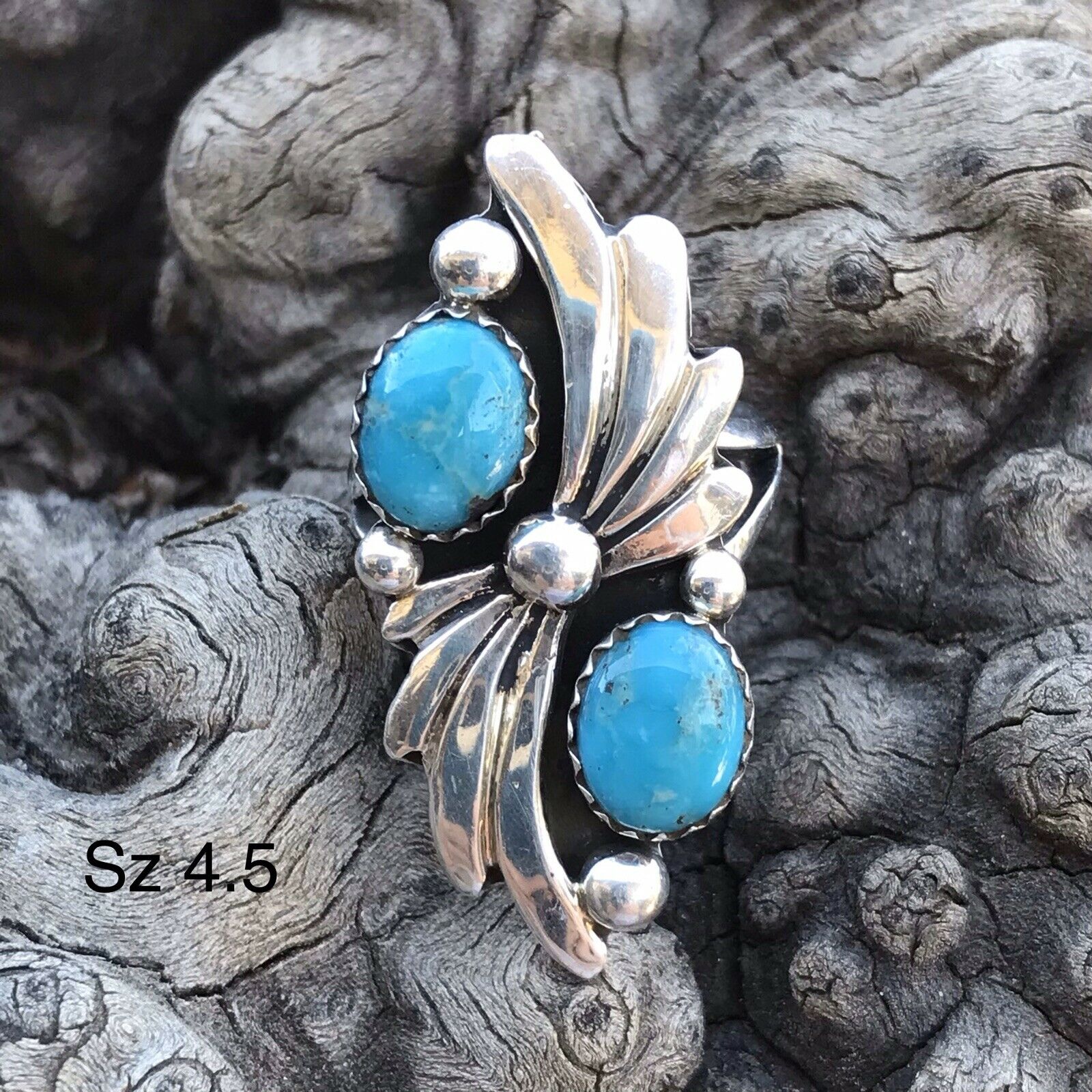 Navajo Turquoise  Sterling Silver Ring By J. Emerson Size 4.5.