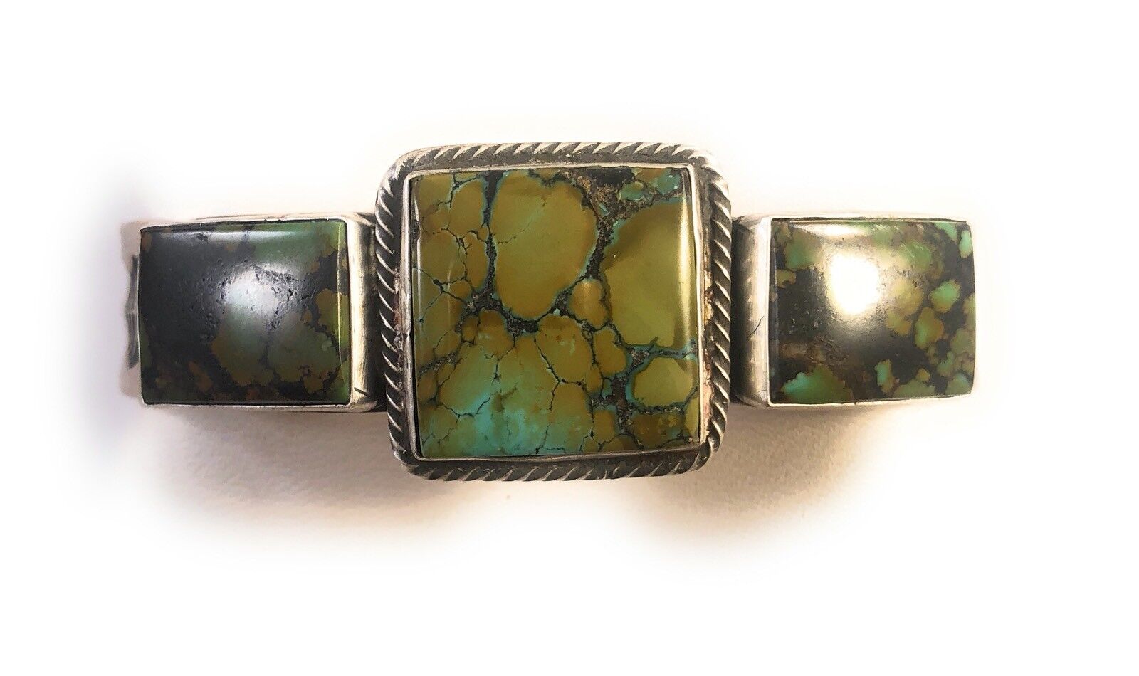 Nora Bill Tibetan Turquoise  Sterling Silver Navajo Cuff Bracelet Signed