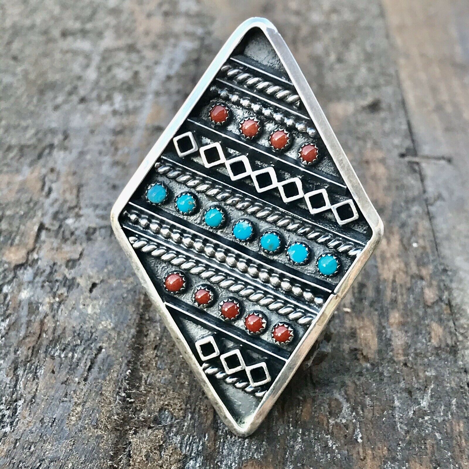 Navajo Multi Stone  Sterling Silver Statement Ring Size 8.5